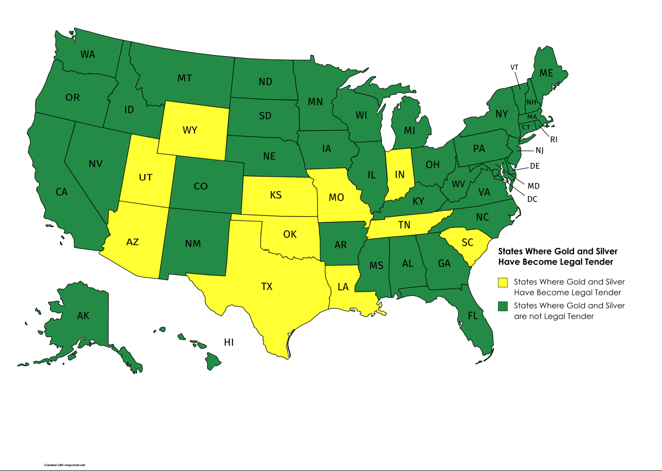 States where gold and silver have been monetised and are now legal tender.