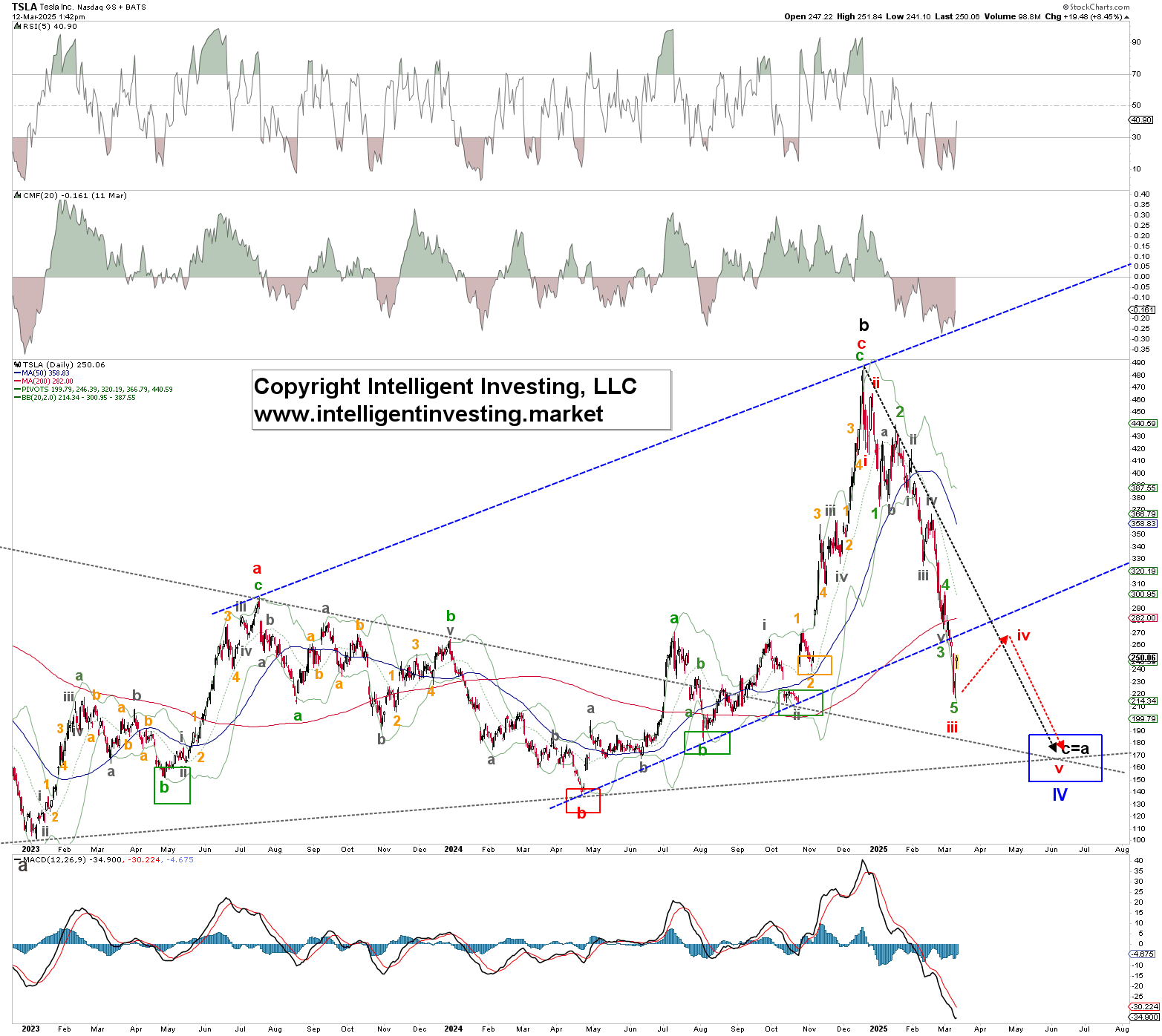 Figure 2 Tesla’s daily chart with our detailed Elliott Wave Principle Count