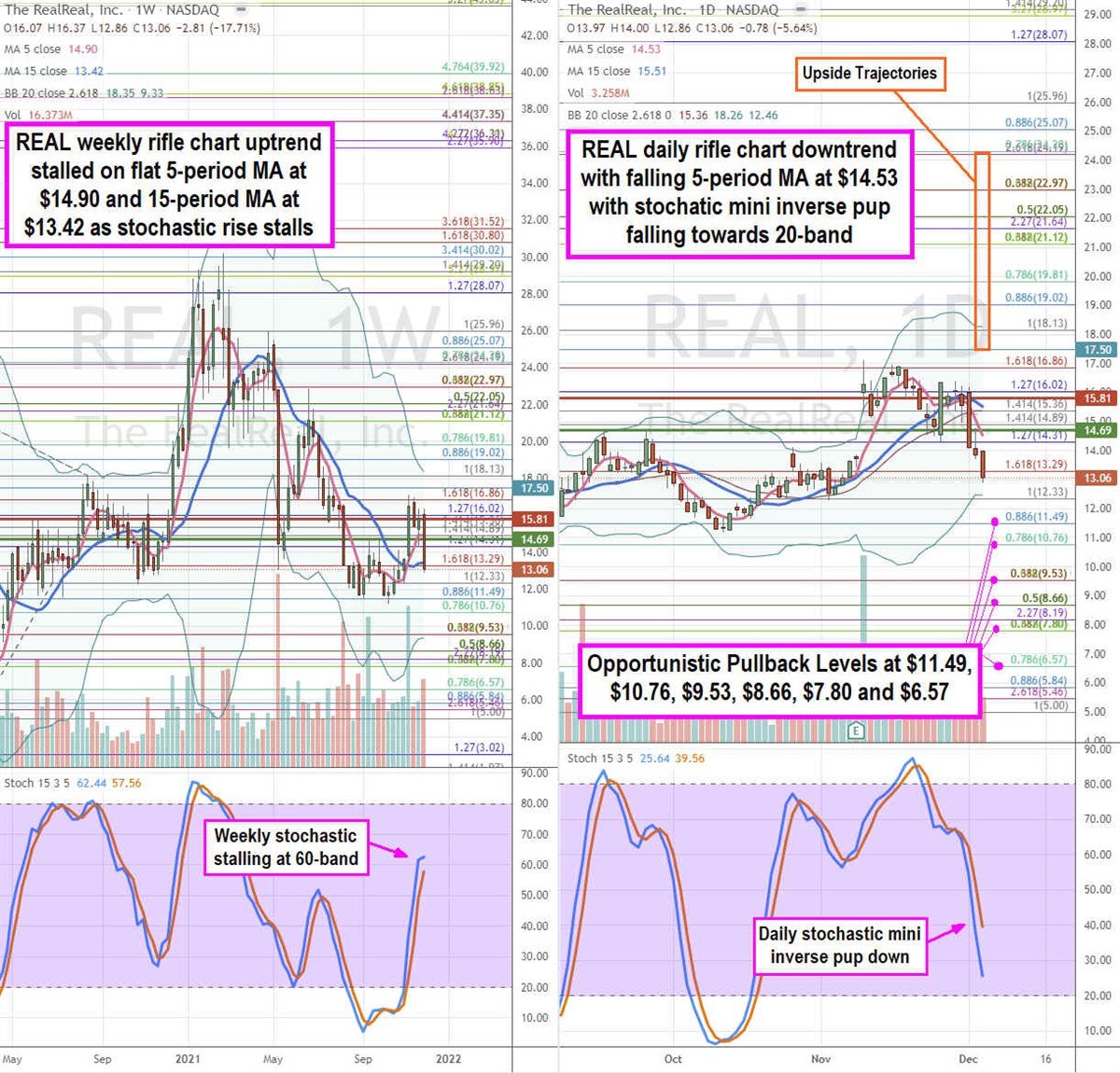The RealReal weekly and daily charts