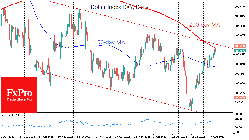 The DXY has gained more than 3.8% over the past month