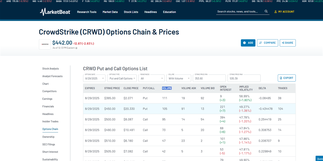CRWD Options Chart 