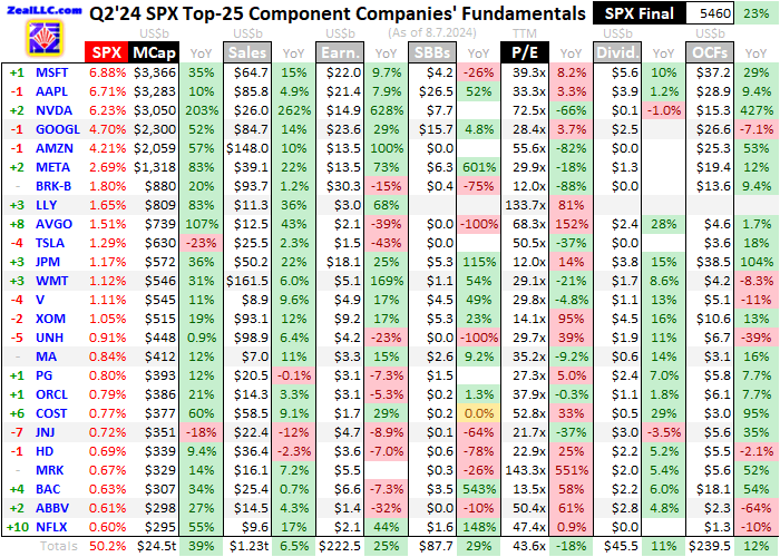 SPX Top 25 Companies' Fundamentals