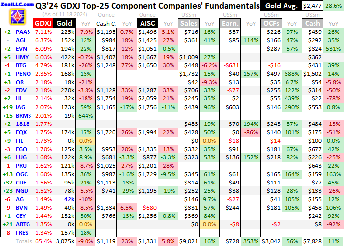 GDXJ Top 25 Companies' Fundamentals