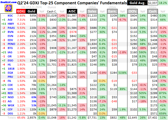 Top 25 GDXJ Companies' Fundamentals