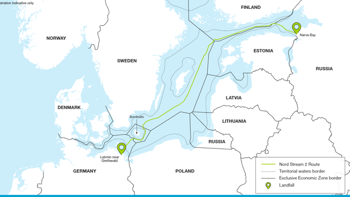 Map of Nord Stream 2 Route