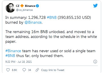 Tweet From Binance