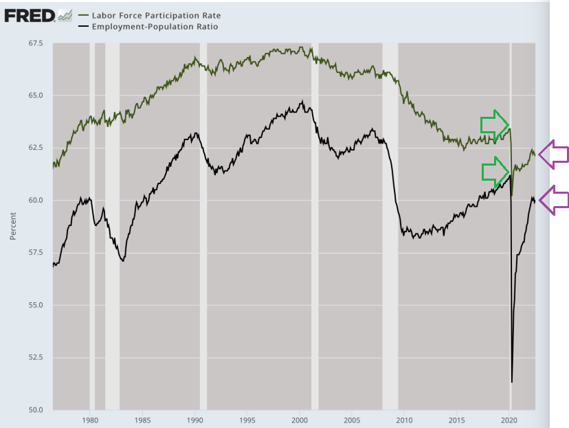 FRED Labor Force Participation/Employment-Population Ratio
