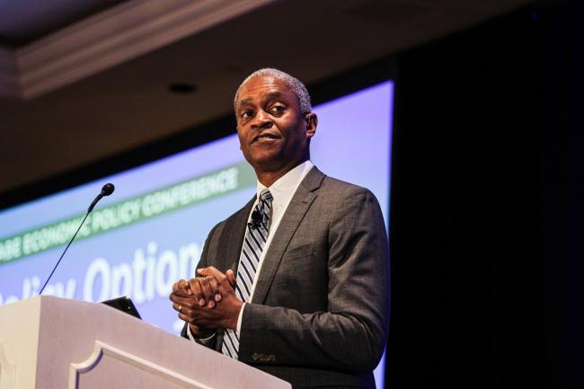 © Bloomberg. Raphael Bostic, president and chief executive officer of the Federal Reserve Bank of Atlanta, speaks during the National Association of Business Economics (NABE) economic policy conference in Washington, D.C, U.S., on Monday, March 21, 2022. The theme of this year's annual meeting is 