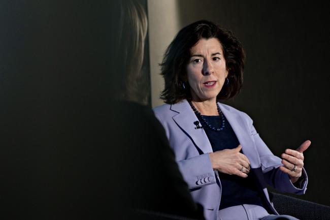 &copy Bloomberg. Gina Raimondo, US secretary of commerce, speaks during an interview in Washington, DC, US, on Thursday, March 2, 2023. Raimondo said the Biden administration is working with lawmakers to find ways to prevent data gathered by various Chinese social-media apps threatening national security.