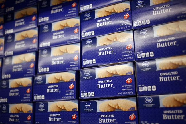 © Bloomberg. Packages of Kroger Co. brand butter are displayed for sale at a supermarket in Louisville, Kentucky, U.S., on Tuesday, March 5, 2019. Kroger Co. is scheduled to release earnings figures on March 7.
