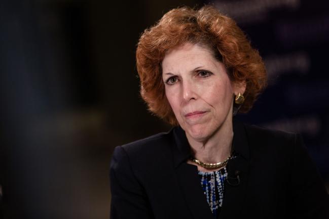 © Bloomberg. Loretta Mester, president of the Federal Reserve Bank of Cleveland, pauses during a Bloomberg Television interview at the French central bank and Global Interdependance Center (GIC) conference in Paris, France, on Monday, May 14, 2018. European Central Bank policy maker Francois Villeroy de Galhau said the first interest-rate increase could come “some quarters, but not years” after policy makers end their bond-buying program.