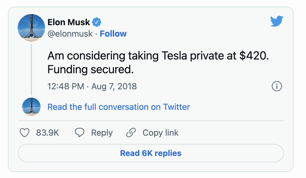Musk Tweet From 2018.