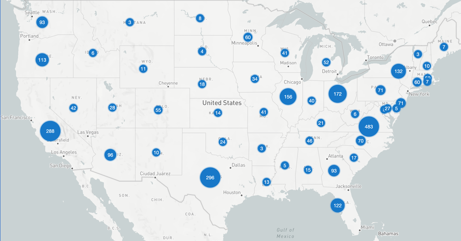 Map of data centers in th