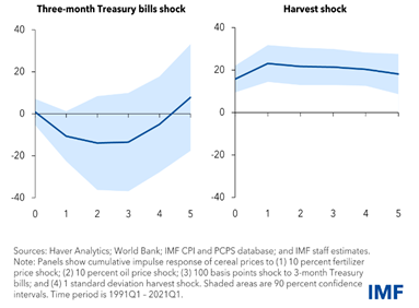 Food price drivers: Treasury bills and harvest.