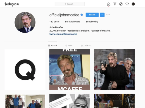 Snapshot Of McAfee’s Instagram Page