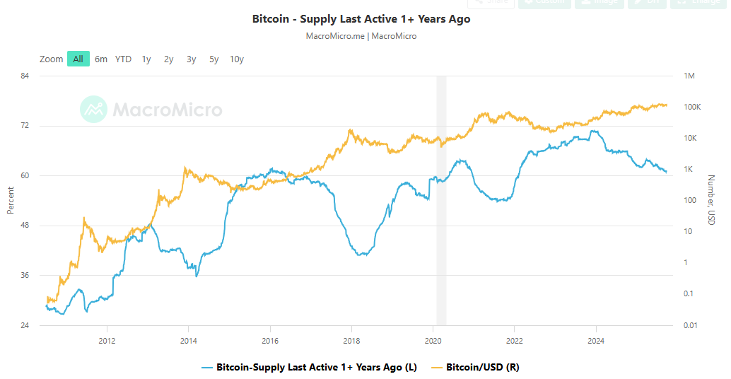 Bitcoin Supply Last Active 1+ Years Ago