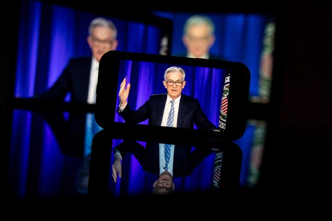 © Bloomberg. Jerome Powell, chairman of the U.S. Federal Reserve, speaks during a live-streamed news conference following a Federal Open Market Committee (FOMC) meeting in New York, U.S., on Wednesday, Dec. 15, 2021. Powell said that cryptocurrencies are risky, but he doesn't see them as a danger to financial stability at this point.