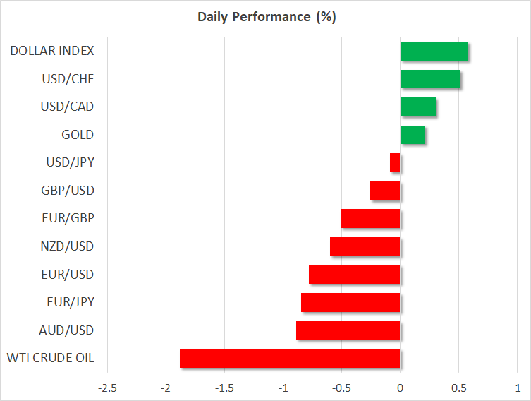 Dollar extends gains as hawkish central bank tone sours mood