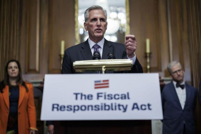 © Bloomberg. House Speaker Kevin McCarthy speaks May 31 following House passage of the debt deal.