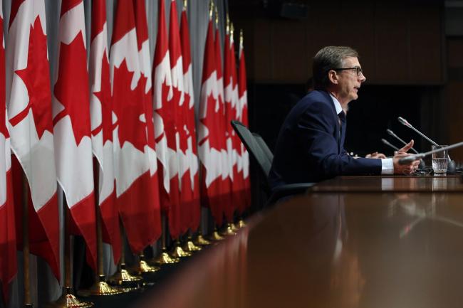© Bloomberg. Tiff Macklem speaks during an Ottawa news conference on May 1, 2020.