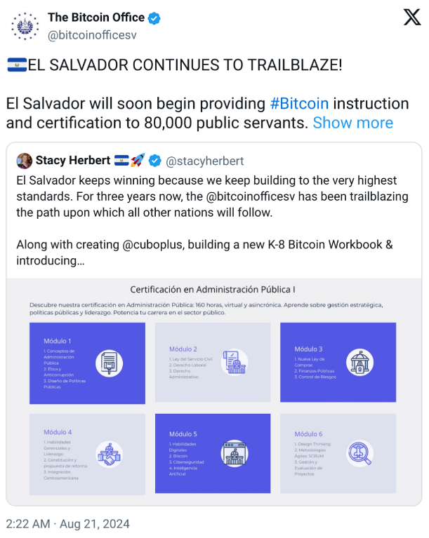 El Salvador Launches Bitcoin Certifications For Civil Servants