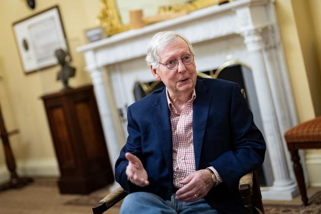 &copy Bloomberg. Mitch McConnell during an interview at the US Capitol in Washington, on May 8. Photographer: Al Drago/Bloomberg