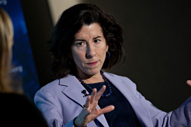 © Bloomberg. Gina Raimondo, US secretary of commerce, speaks during an interview in Washington, DC, US, on Thursday, March 2, 2023. Raimondo said the Biden administration is working with lawmakers to find ways to prevent data gathered by various Chinese social-media apps threatening national security.
