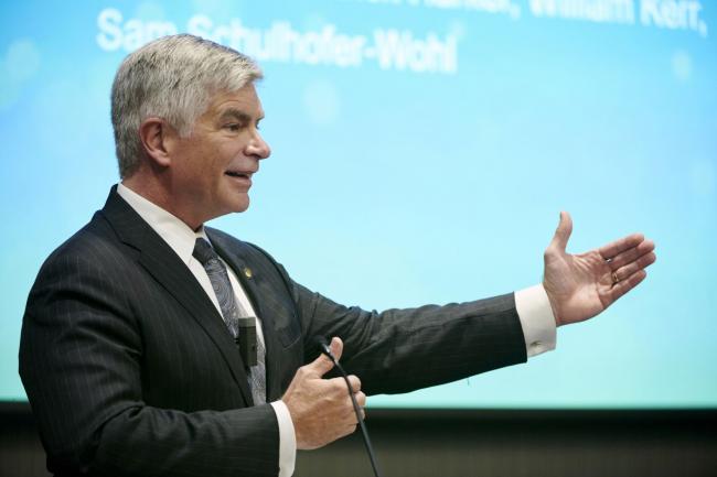 &copy Bloomberg. Patrick Harker, president of the Federal Reserve Bank of Philadelphia, speaks during the the Federal Reserve Bank of Atlanta & Dallas Technology Conference in Dallas, Texas, U.S., on Thursday, May 24, 2018. The title of the conference is 'Technology-Enabled Disruption: Implications for Business, Labor Markets and Monetary Policy.' Technology-enabled disruption refers to workers increasing being replaced by technology.